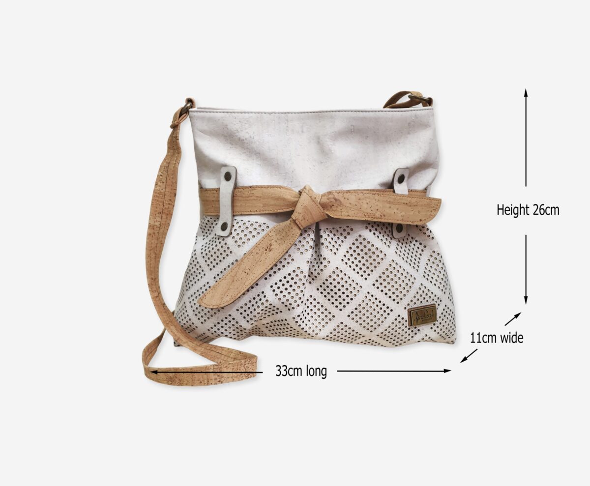 White Cork Perforated Shoulder Bag With Bow 3297 L32