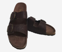 Cork Brown Flat Slippers with Two Adjastable Straps 1585