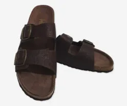 Cork Brown Flat Slippers with Two Adjastable Straps 1585
