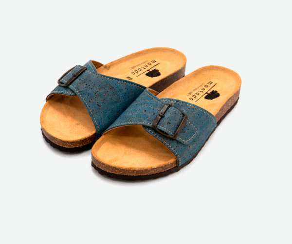 Blue Cork Flat Slippers With Adjustable Strap 2001