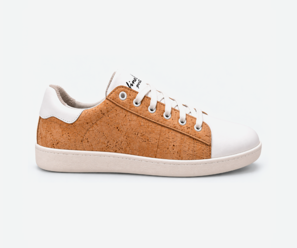 White Sneakers With Cork and Genuine Leather 01535