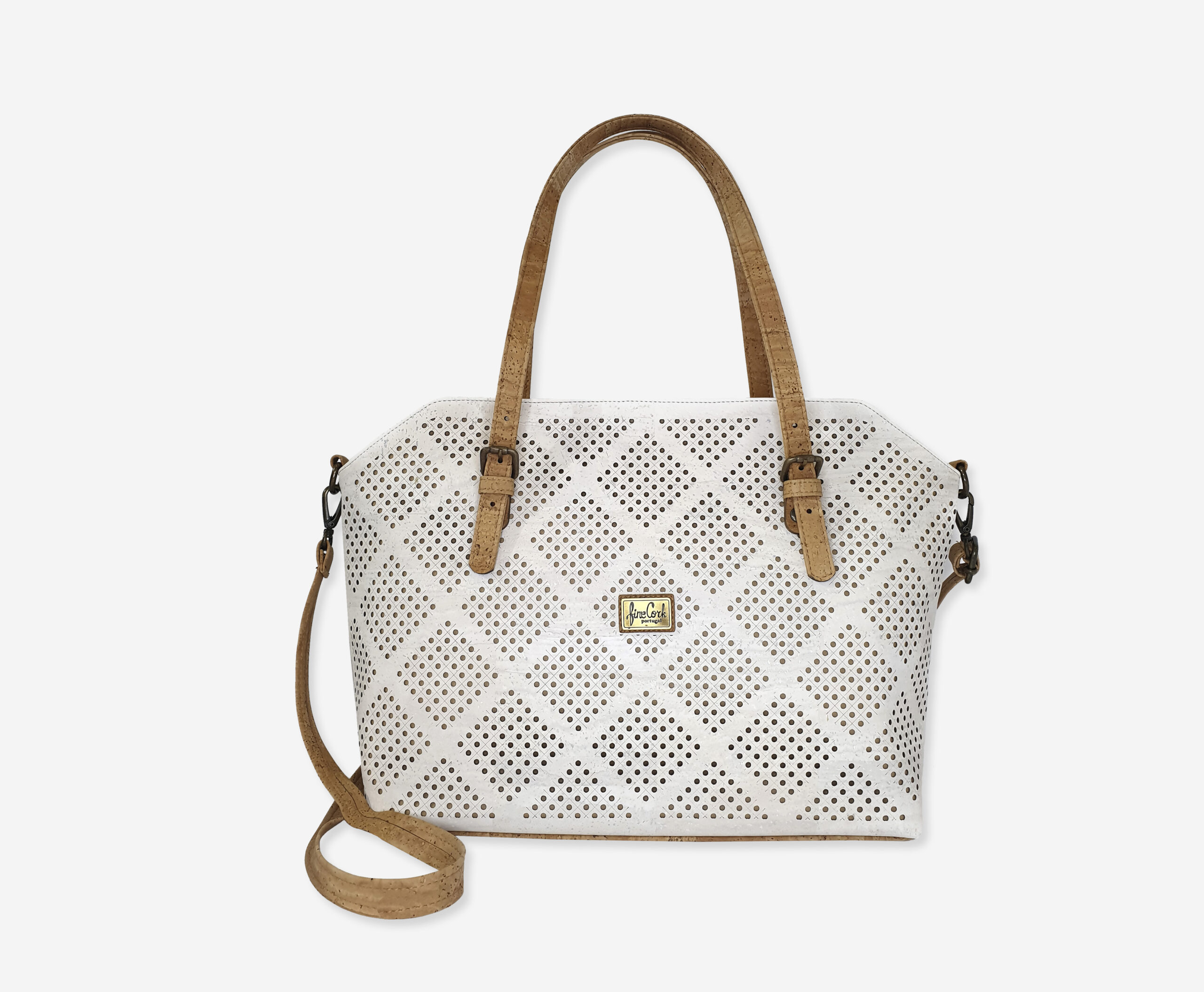 White Perforated Vegan Cork Handbag