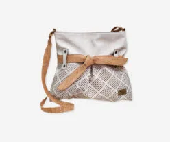 White Cork Perforated Shoulder Bag With Bow 3297 L32