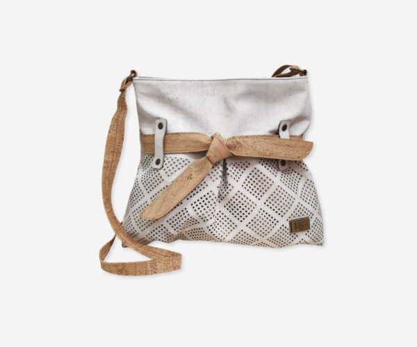 White Cork Perforated Shoulder Bag With Bow 3297 L32