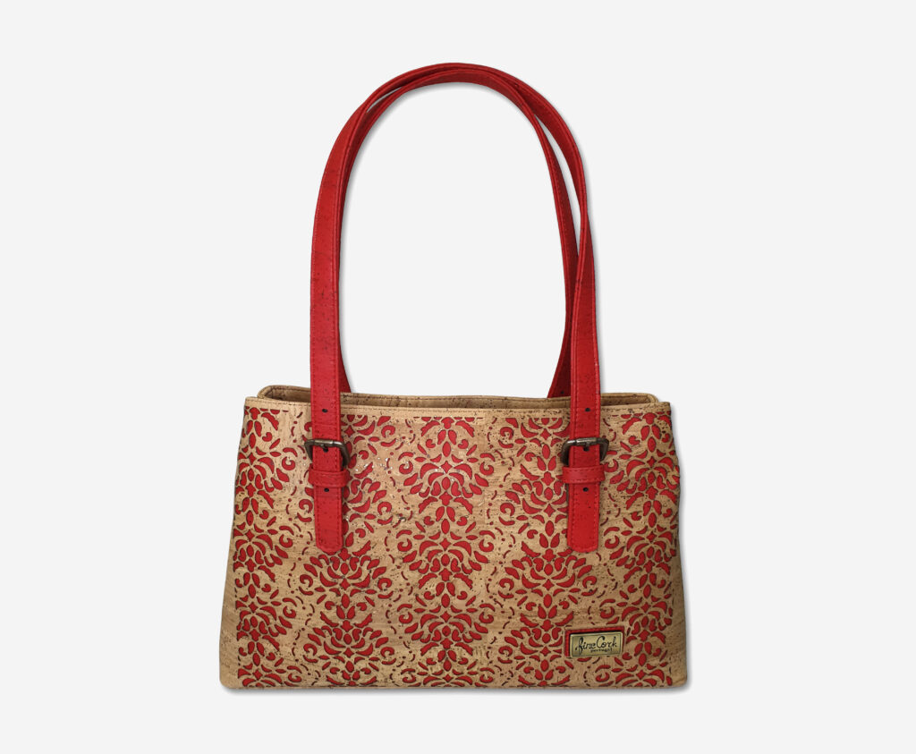 Large red Cork Handbag with 2 compartments