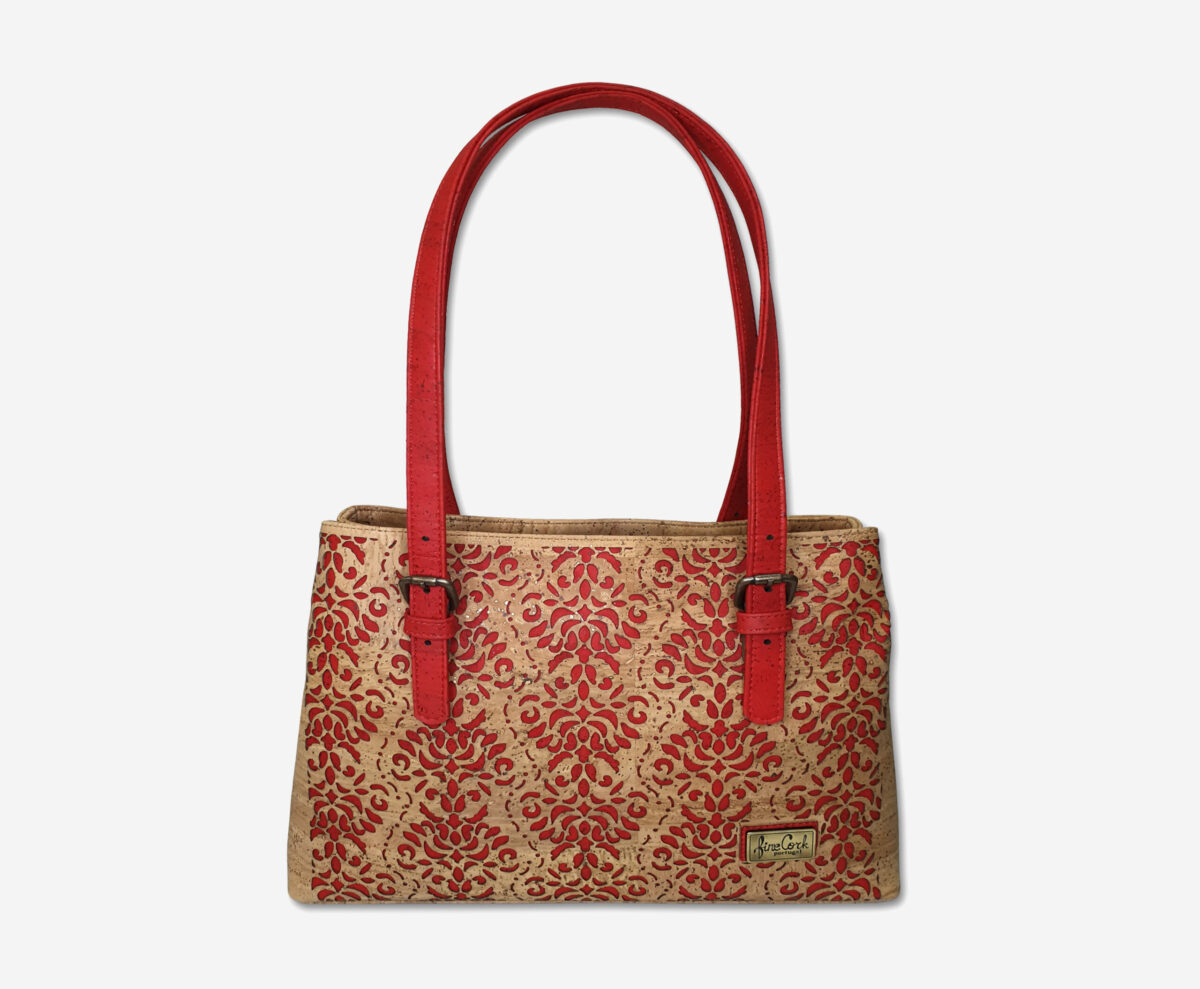 Large red Cork Handbag with 2 compartments