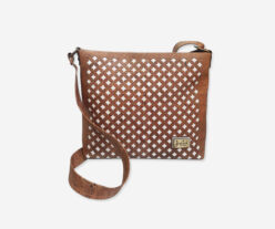 Unusual Cork Shoulder Bag With White Perforated Effect FC84L