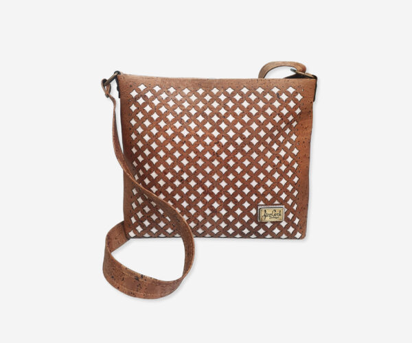 Unusual Cork Shoulder Bag With White Perforated Effect FC84L