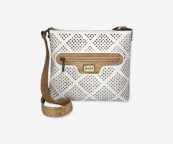 White Perforated Cork Shoulder Bag With Front Zip Pocket FC 1726