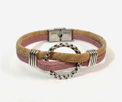 Colorful Cork Handmade Bracelet With Ring – Pink/Natural