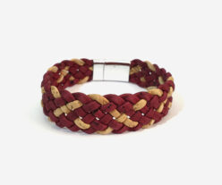 Cork Handmade Braided Bracelet For Men – Dark Red/Natural