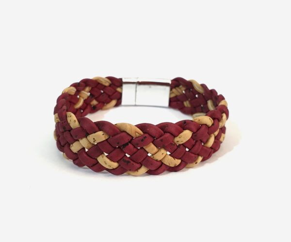 Cork Handmade Braided Bracelet For Men – Dark Red/Natural