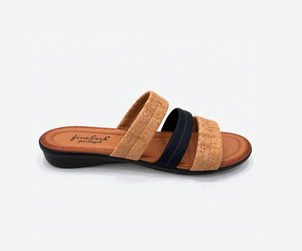 Blue Cork Slippers With Three Straps 308