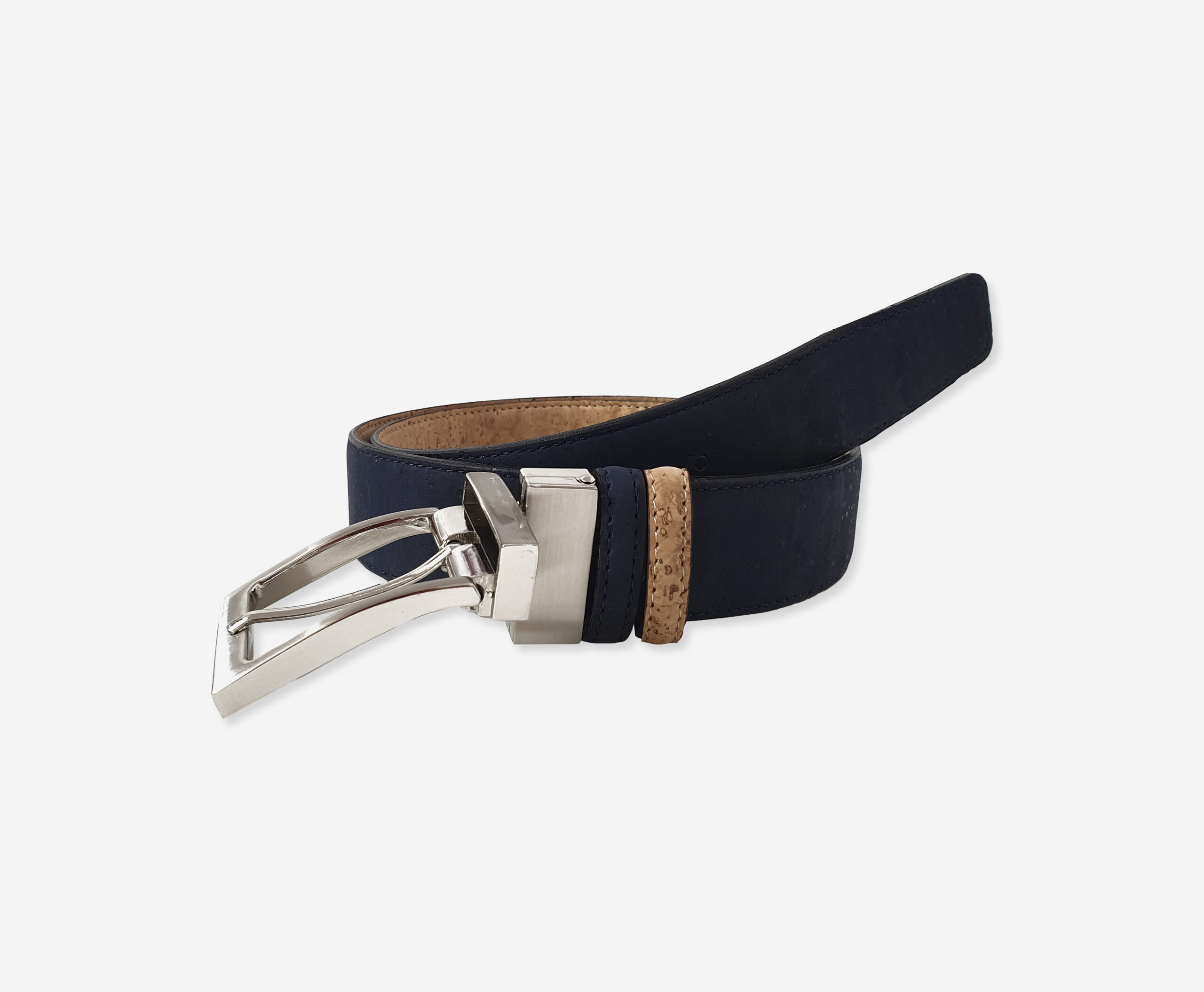 103 Men's Belt, Blue Cork Reversible Belt for Men Black and Natural Cork Belt with Rotate Buckle
