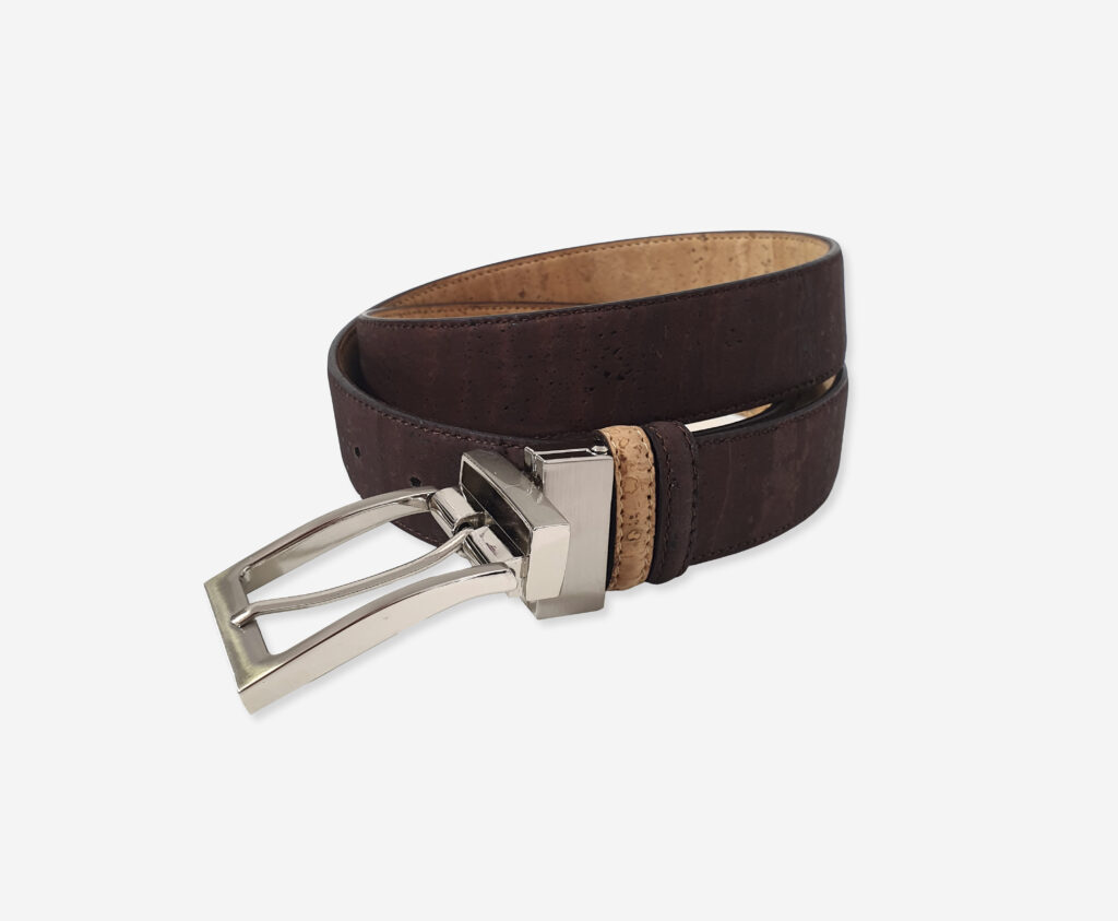Men's Belt, Leather Reversible Belt for Men Brown and Natural Cork Belt with Rotate Buckle