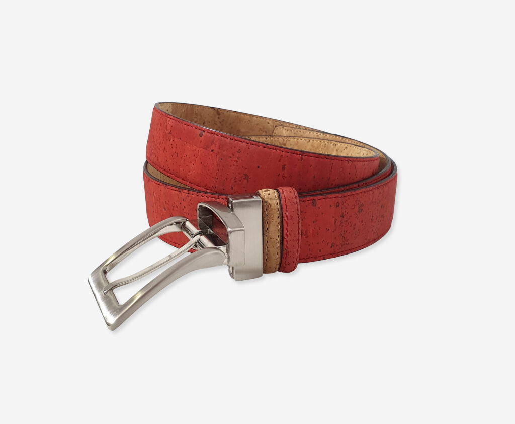 Men's Belt, Leather Reversible Belt for Men Red and Natural Cork Belt with Rotate Buckle