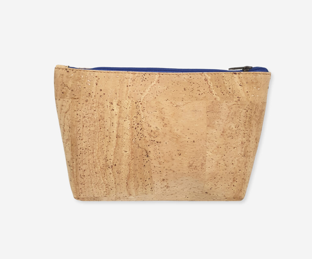 Vegan Blue Cork Perforated MakeUp Bag. Image 3