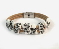 Vegan Handmade Bracelet With Ceramics Stones 25 – Black flowers