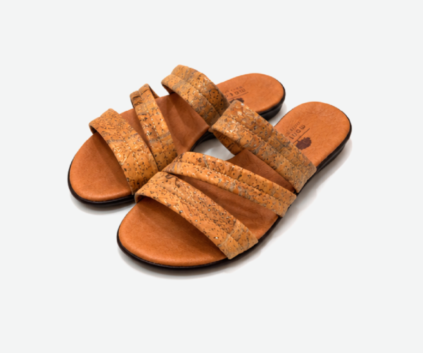 Gold Cork Slippers With Three Straps 308