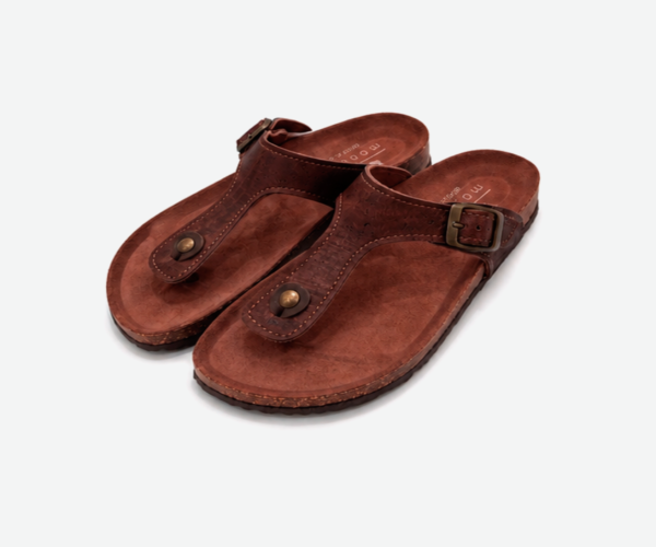 Women Brown Cork Flat Slippers With Adjustable Strap 001