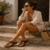 Women Brown Cork Flat Slippers With Adjustable Strap 001 - Thumbnail Image 4