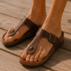 Women Brown Cork Flat Slippers With Adjustable Strap 001 - Thumbnail Image 2