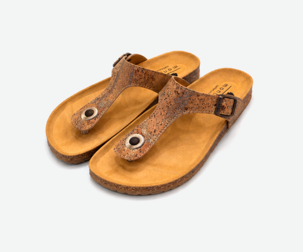 Gold Cork Flat Slippers With Adjustable Strap 001