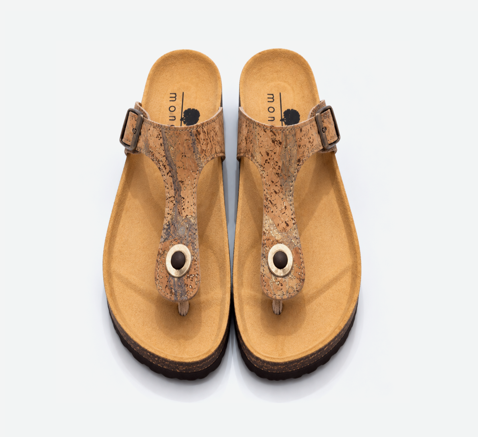 Gold Cork Flat Slippers With Adjustable Strap 001 - Image 3