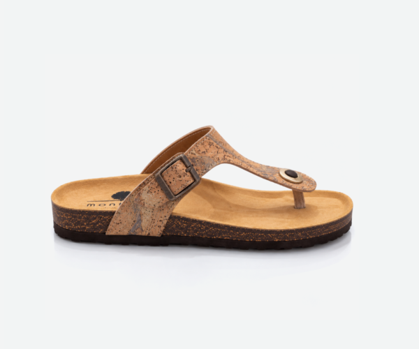 Gold Cork Flat Slippers With Adjustable Strap 001