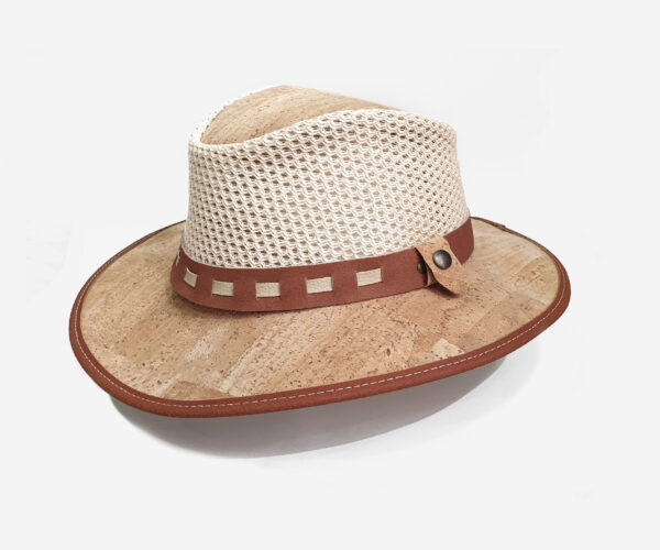 Men Cork and Leather Hat With Perforated Vent Holes