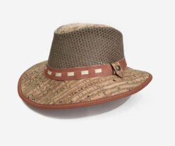 Green Cork and Leather Hat With Perforated Vent Holes