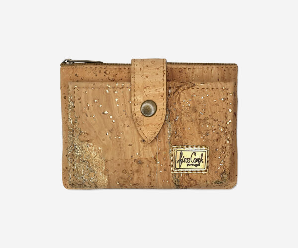 Small Cork Clip Purse With Card Slots 58712 – Gold/Natural