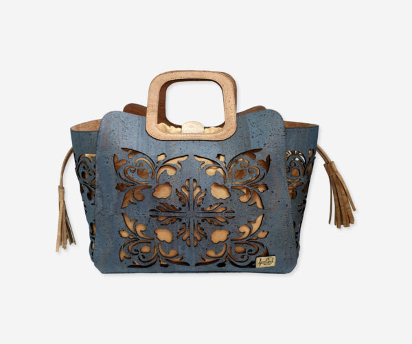 New Blue Cork Handbag With Drawstring 1804