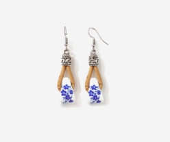 Cork Earrings With Triangle Stones Print Flower