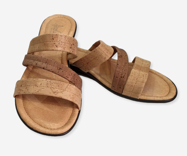 Light Brown Cork Slippers Three Straps 308