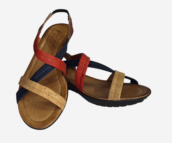 Elegant Cork Sandals Red And Blue Colors 1710