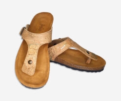 Gold Cork Flat Slippers With Adjustable Strap 001