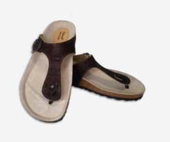 Men Brown Cork Flat Slippers With Adjustable Strap 001