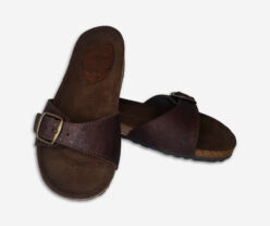 Brown Cork Flat Slippers With Adjustable Strap 2001