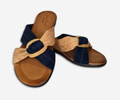 Women Blue Cork Slippers Criss-Cross Straps 311