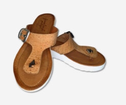White Cork Slippers With T-strap 01513