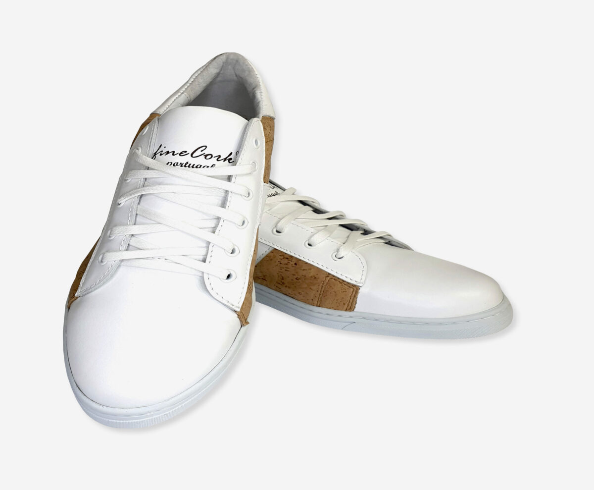 Men's Leather and Cork White Sneakers