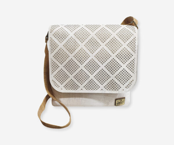 Magnet-closure Perforated Cork Shoulder Bag 1511L1