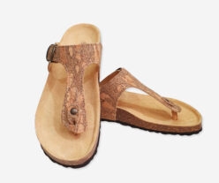 Women Green Cork Flat Slippers With Adjustable Strap 001
