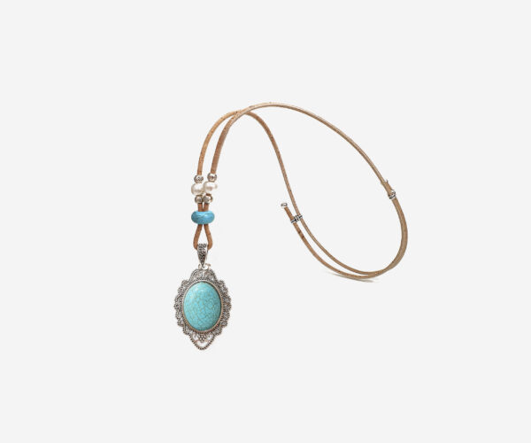 Long Adjustable Cork Necklace With Turquoise – 2