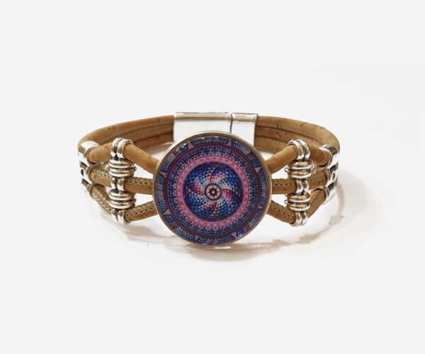 Tile Print Wide Stone Cork Bracelet
