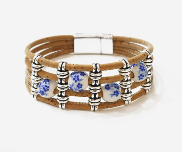 Cork and Ceramic Bead Wide Bracelet