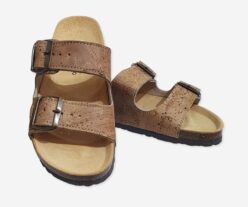 Cork Light Brown Flat Slippers with Two Adjastable Straps 1585