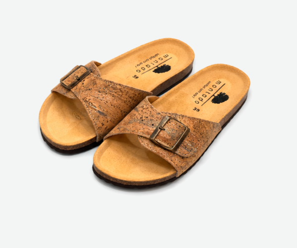 Gold Cork Flat Slippers With Adjustable Strap 2001