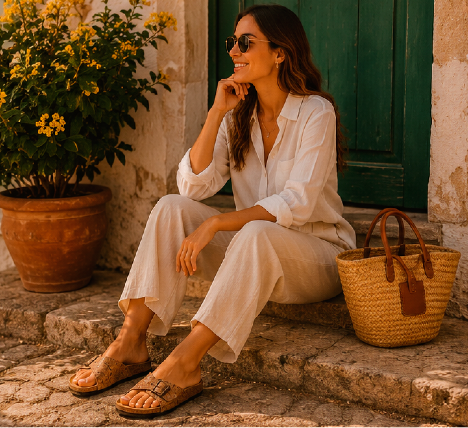 Gold Cork Flat Slippers With Adjustable Strap 2001 - Image 4